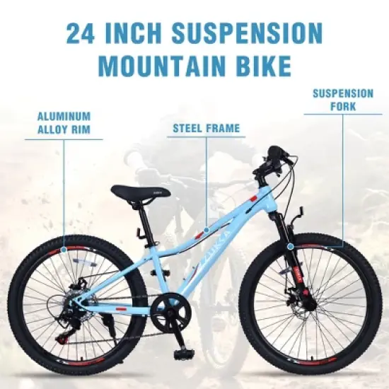 Gulches Kids' All-Terrain Mountain Bike 24 Inch, Shimano 6-Speed, Reinforced Steel Frame, Dual Disc Brakes, for Boys & Girls image {4}