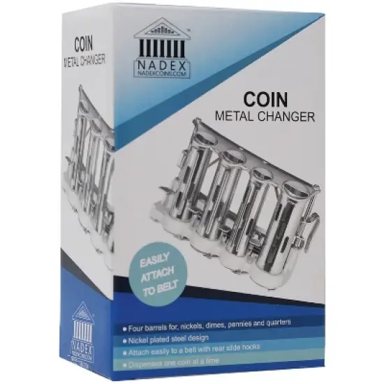 Nadex Coins&trade; 4-Barrel Steel Coin Dispenser Money Changer with Belt Clips in Silver image {2}