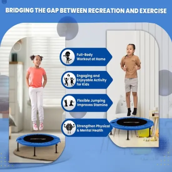 Machrus Upper Bounce Mini Trampoline with Adjustable Handbar &ndash; Round Foldable Rebounder Fitness Trampoline for Kids & Adults image {6}