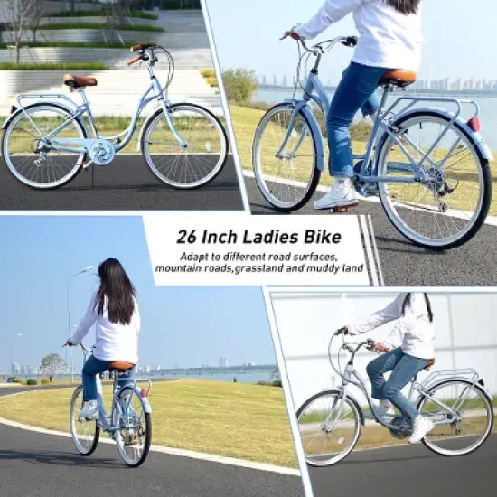 Women's Beach Cruiser Bike, 26 Inch Wheels, 7-Speed Commuter Bicycle For Men Women, Steel Frame image {2}