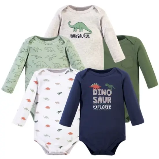 Hudson Baby Infant Boy Cotton Long-Sleeve Bodysuits 5pk, Dinosaur Explorer image {2}