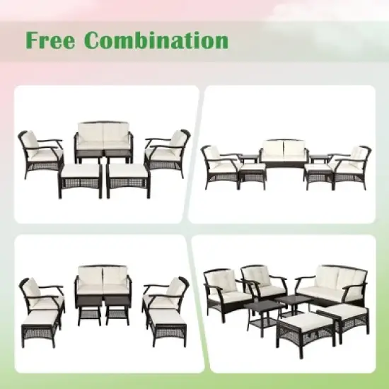 Costway 7PCS Patio Rattan Furniture Set Cushioned Sofas Loveseat Yard W/Waterproof Cover image {3}
