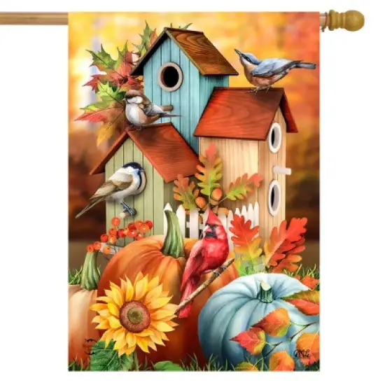 Briarwood Lane Fall House Flag 40x28 For Outdoor Fall Floral Birdhouses For Fall House Flag image {1}