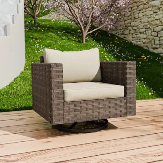 EAGLE PEAK Harbor Haven Wide Wicker Swivel Rocking Chair for Outdoor Patio Cushioned image {8}