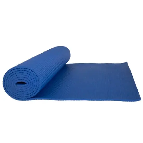 Yoga Mat - Thick Double-Sided 0.25"H - Foam Gym and Workout Equipment - Padded Fitness Surface for Pilates with a Carrying Strap by Wakeman (Blue) image {3}