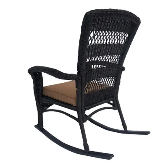 Northlight 42" Dark Brown Resin Wicker Rocker Chair with Cushion image {2}