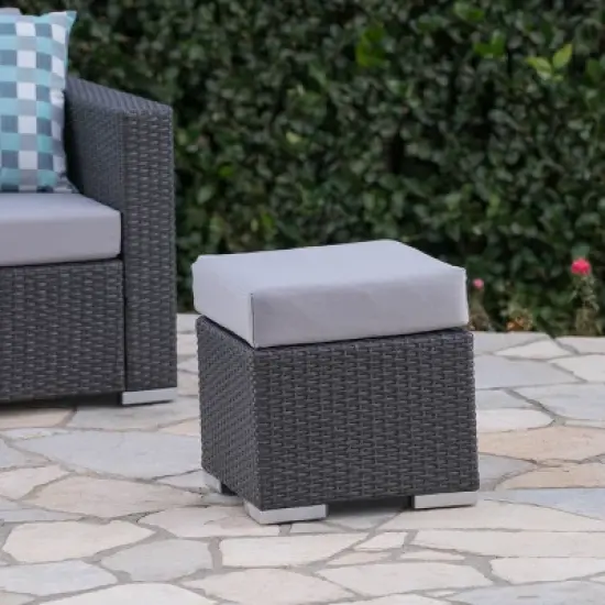 GDFStudio Santa Rosa Outdoor Wicker Ottoman with Cushion image {1}