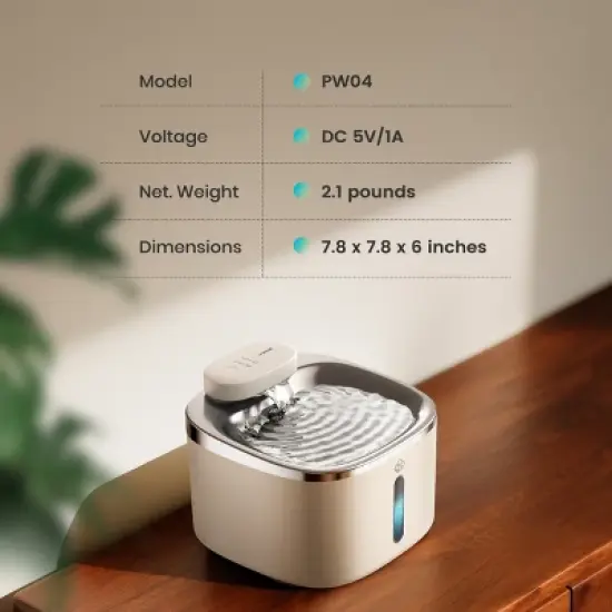 Oneisall PW04 Wireless Cat Fountain: 3.5L Stainless Steel, Battery Operated, Cordless, Rechargeable &ndash; Pet Water Dispenser (w/3 Filters) image {5}