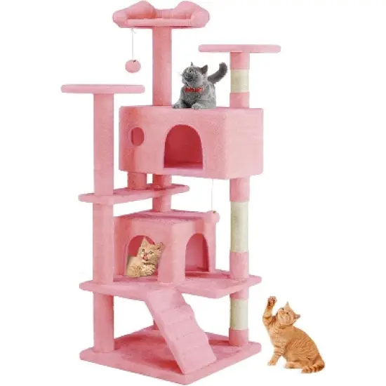 Gulches 54 "Cat Tree Tower - multi-level with sisal grab post, indoor apartment with ladder, plush toys, rest and play image {6}