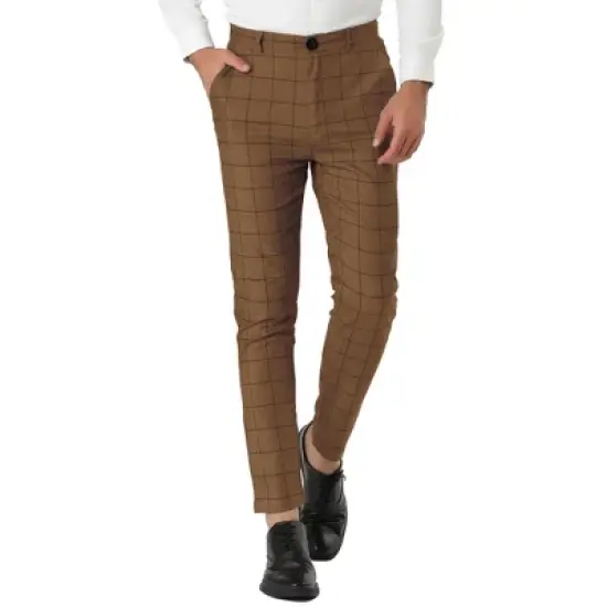 Lars Amadeus Men's Dress Plaid Slim Fit Flat Front Business Pants with Pockets image {11}