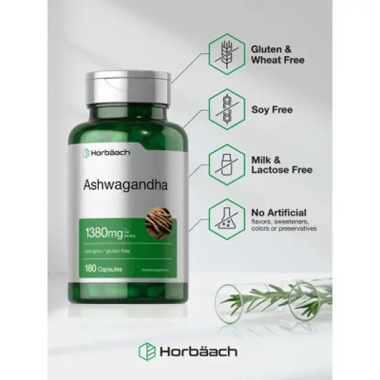 Horbaach Ashwagandha 1380mg | 180 Capsules image {3}