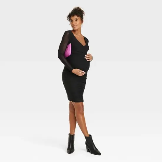 Long Sleeve Mesh Mini Maternity Bodycon Dress - Isabel Maternity by Ingrid & Isabel&trade; image {2}
