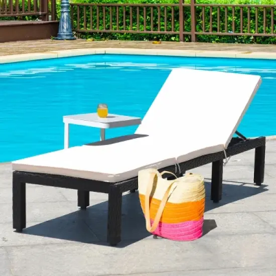 Costway Patio Lounge Chaise Couch Cushioned Rattan Height Adjustable Garden White image {3}