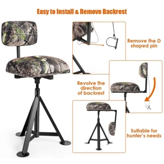 Costway Swivel Hunting Chair Tripod Blind Stool w/ Detachable Backrest Outdoor Camping image {9}