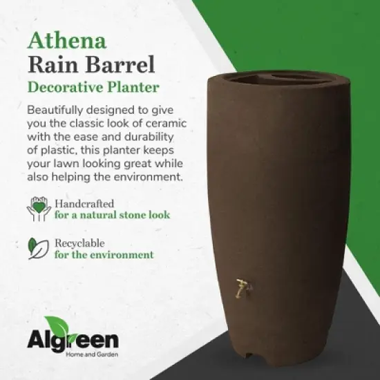 Algreen Athena 80 Gallon Plastic Outdoor Rain Barrel with Brass Spigot and Screen Guard for Rain Water Collection and Storage, Brownstone image {3}