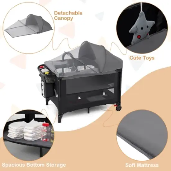 Infans Baby Bassinet Bedside Crib w/Changing Table Mattress Detachable Canopy Basket image {8}