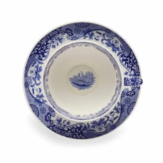 Spode Blue Italian 20oz Jumbo Cup & Saucer Set - Scenic Motif & Decorative Border - Elegant Hot Beverage Mug for Tea, Coffee image {2}