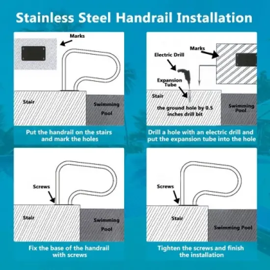 Costway Swimming Pool Hand Rail Stainless Steel Ladder Handrail Stair Rail w/ Base Plate image {8}