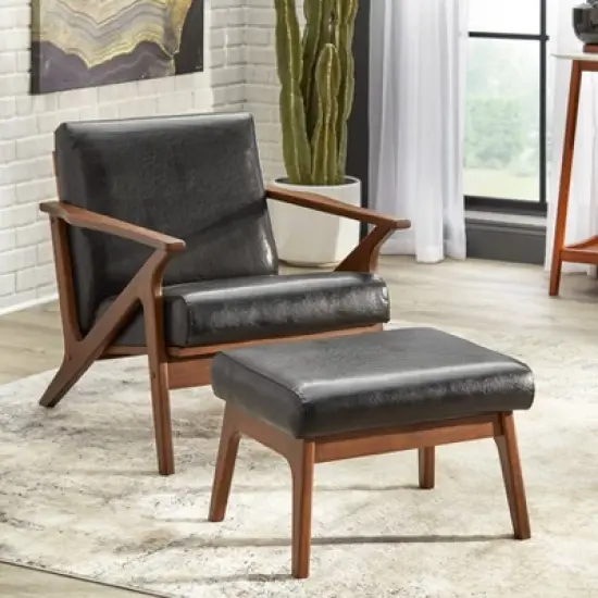 Bianca Mid-Century Modern Ottoman Black/Walnut - Buylateral image {3}