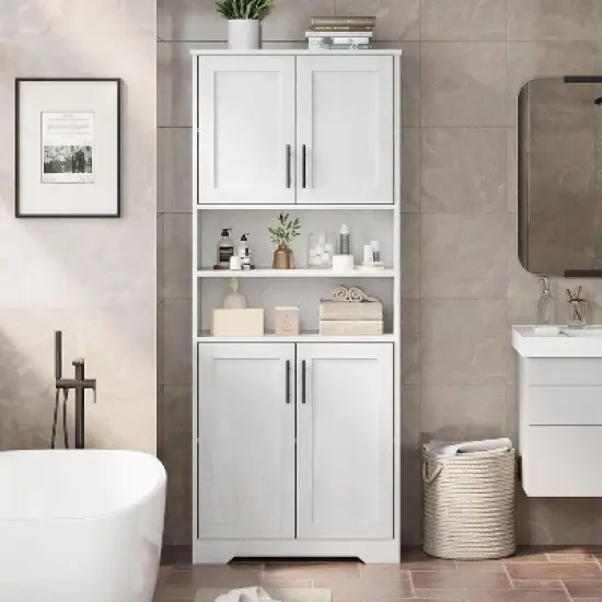 67" Tall Storage Cabinet, Tall Bathroom Cabinet with 4 Doors and Adjustable Shelves, Freestanding Kitchen Pantry Cabinets, Cupboard image {7}