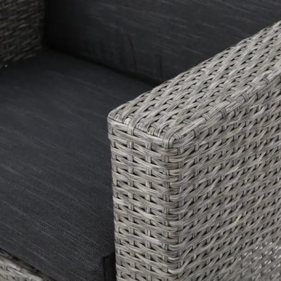 Maxwell 5pc Wicker Club Chair and Square Fire Pit Set - Mixed Black/Dark Gray - Christopher Knight Home image {3}