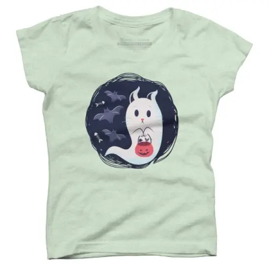 Girl's Design By Humans halloween ghost cat By ArtStyleAlice T-Shirt image {6}