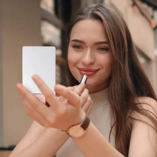 Unique Bargains PU Leather Stainless Steel Travel Compact Mini Makeup Mirror image {5}