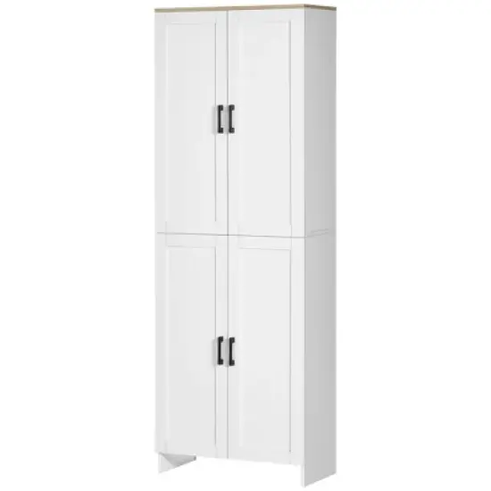 HOMCOM 72" Freestanding Kitchen Pantry, 4-Door Storage Cabinet Organizer with Adjustable Shelves, Kitchen Cabinet with Doors and Shelves, White image {3}