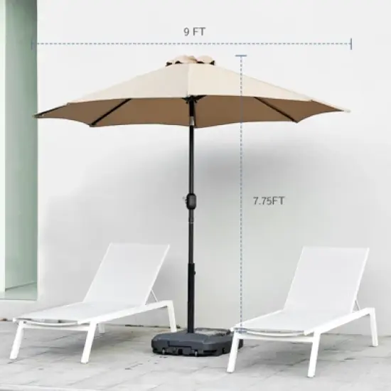 DOMETOUR 9 foot outdoor patio umbrella with button tilt and crank, Outdoor patio/market table umbrella UV protected and waterproof, khaki image {9}