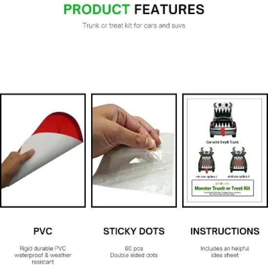 4E&rsquo;s Novelty Monster Trunk or Treat Car Decoration Kit &ndash; Huge Eye Monster, PVC Halloween Car & SUV Outdoor Decorations, Garage Door & Party Decor image {3}