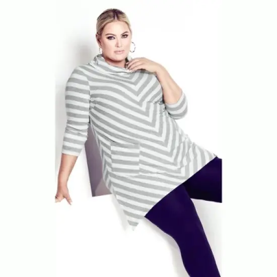 Women's Plus Size Emily Panel Stripe Tunic - ivory | AVENUE image {3}