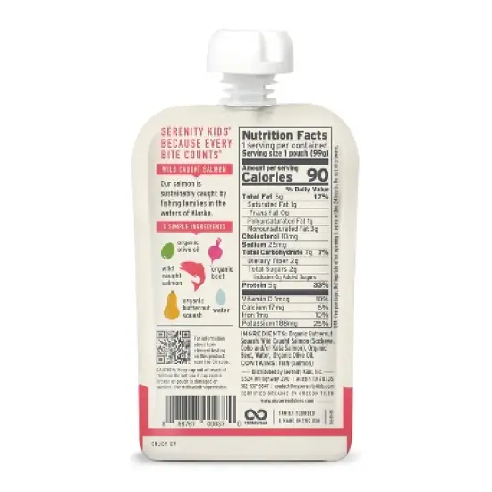 Serenity Kids Wild Caught Salmon with Organic Butternut Squash & Beet Baby Food Pouch - 3.5oz image {1}