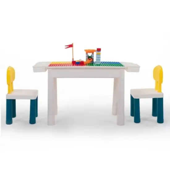 INFURNIC Game Tables Kids Activity Table Study Desk With Chairs, 100pcs DIY Blocks Toys For Toddlers, Multicolored, 23.6"*14.8"*15.6" image {1}