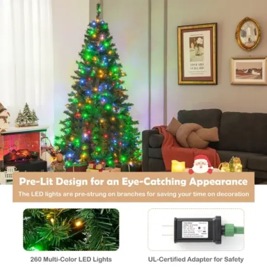 Costway 6FT/7FT Pre-Lit Hinged Christmas Tree with 260/350 Multi-Color Lights & 3-Minute Quick Shape No Fluffing Required image {8}