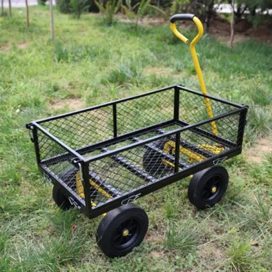 DOMETOUR (Black +Yellow Solid Wheels Wagon Cart) Solid Wheels Tools Cart Wagon Cart Garden Trucks Make It Easier To Transport Firewood image {12}