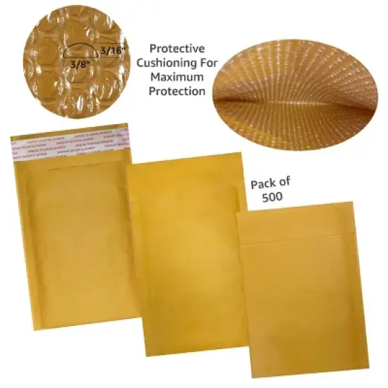UOFFICE Pack of 500 Bulk Kraft Bubble Mailers 4" x 8" - #000 Self-Seal Padded Envelopes image {2}