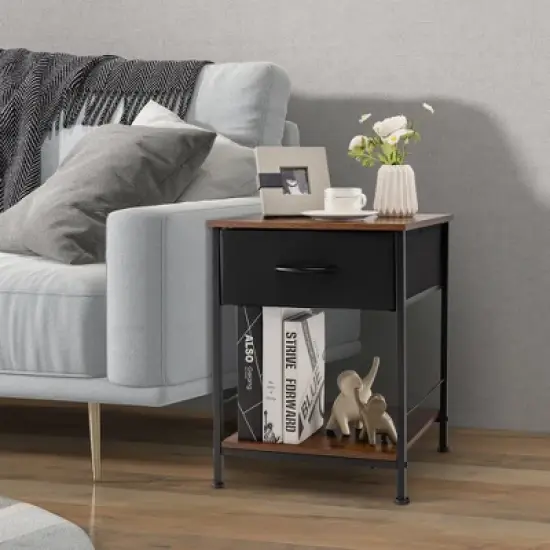 Costway 2 PCS 2-tier Nightstand Bedside End Sofa Table with  Drawer for Living Room image {1}