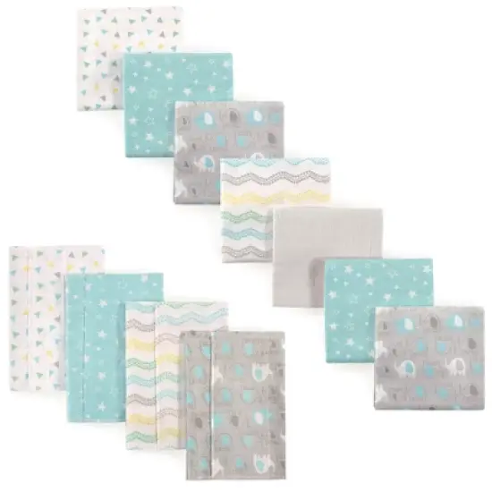 Luvable Friends Unisex Baby Cotton Flannel Burp Cloths and Receiving Blankets, 11-Piece, Basic Elephant, One Size image {1}