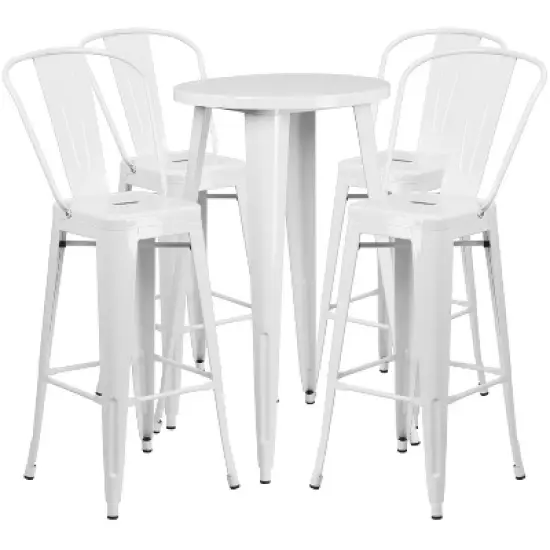 Flash Furniture Commercial Grade 24" Round Metal Indoor-Outdoor Bar Table Set with 4 Cafe Stools image {4}