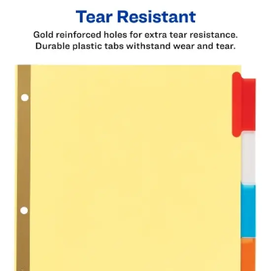 Avery Insertable Dividers for 3 Ring Binders, 5 Tabs per Set, Multicolor Big Tab, Buff Paper with Gold-Reinforced Holes (11121) image {5}