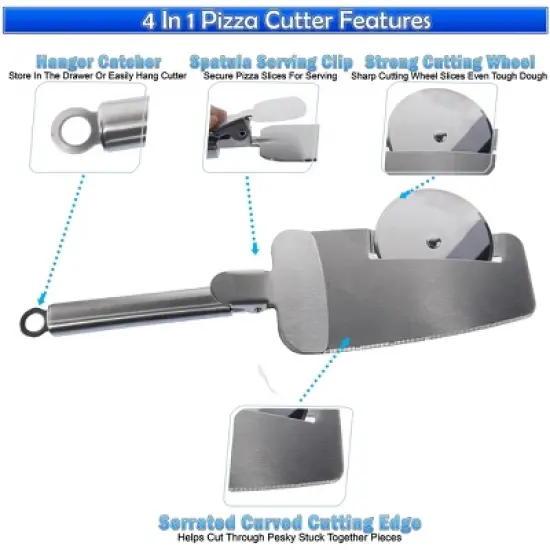 5 Star Super Deals Pizza Cutter Wheel w/ Stainless Steel Slicer Blade & Pizza Serving Spatula -  All-in-One Pizza Slicer image {1}