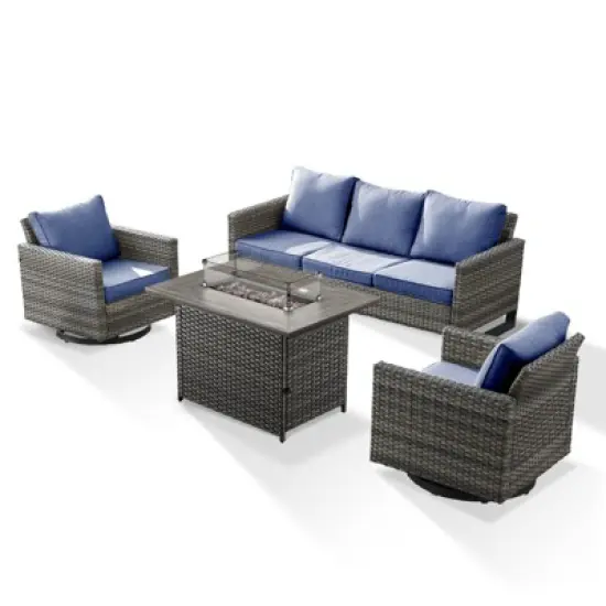 4 Pieces Patio Furniture Set with Fire Pit Table, Outdoor Furniture Set with Rocking Swivel Chairs, Wicker Patio Set with 4'' Thickened Cushion image {17}