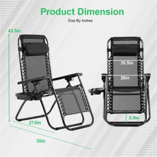 FDW Zero Gravity Chair Patio Lounge Chairs Lounge Patio Chairs 2 Pack Adjustable Reliners for Pool Yard with Cup Holder image {6}