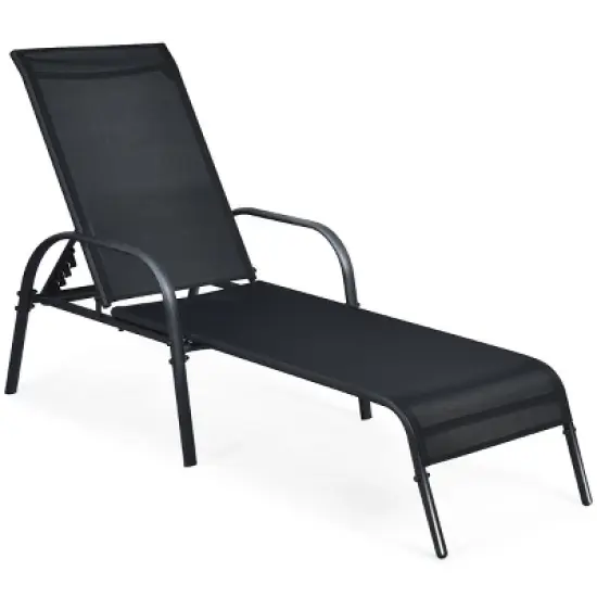 Tangkula Outdoor Chaise Lounge Chair Adjustable Reclining Bed with Backrest& Armrest image {8}