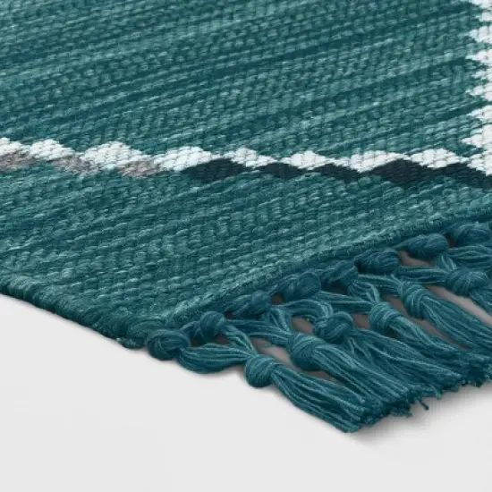 5' x 7' Soft Moroccan Tapestry with Double Knot Fringe Woven Outdoor Rug Teal - Opalhouse&trade; image {2}