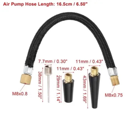 Unique Bargains Bicycle Air Pump with Needle Nozzle Hose Black 1 Set image {2}
