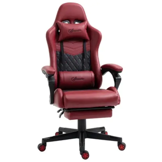 Vinsetto Racing Gaming Chair Diamond PU Leather Office Gamer Chair High Back Swivel Recliner with Footrest, Lumbar Support, Adjustable Height, Red image {3}