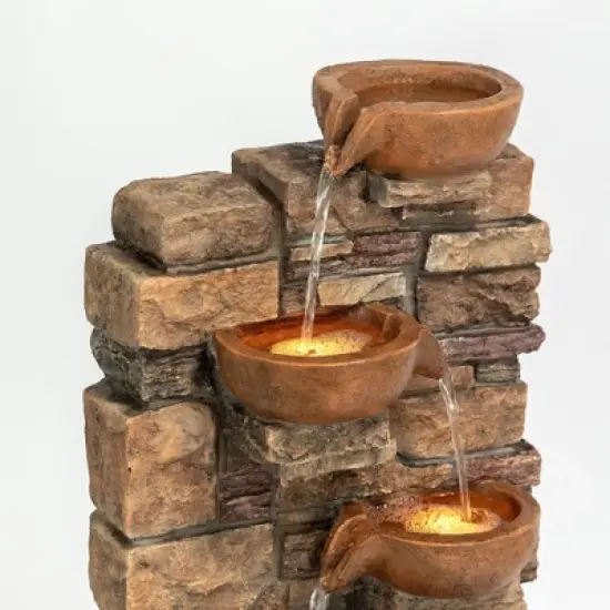 Teamson Home 28.5" Outdoor 4-Tier Cascading Polyresin Birdbath Water Fountain Black image {5}