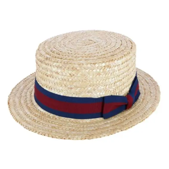 CTM Straw 2 Inch Brim Boater Hat with Navy Band and Elastic Sweatband image {5}