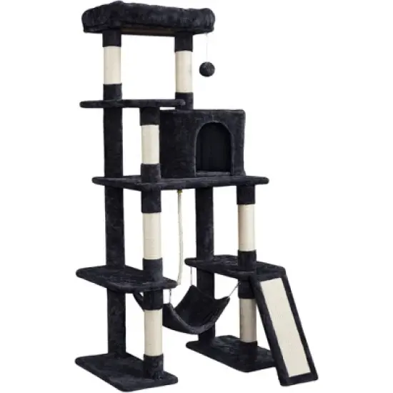 Yaheetech 63" Multilevel Plush Cat Tree with Hammock for Cats Kitchens image {11}